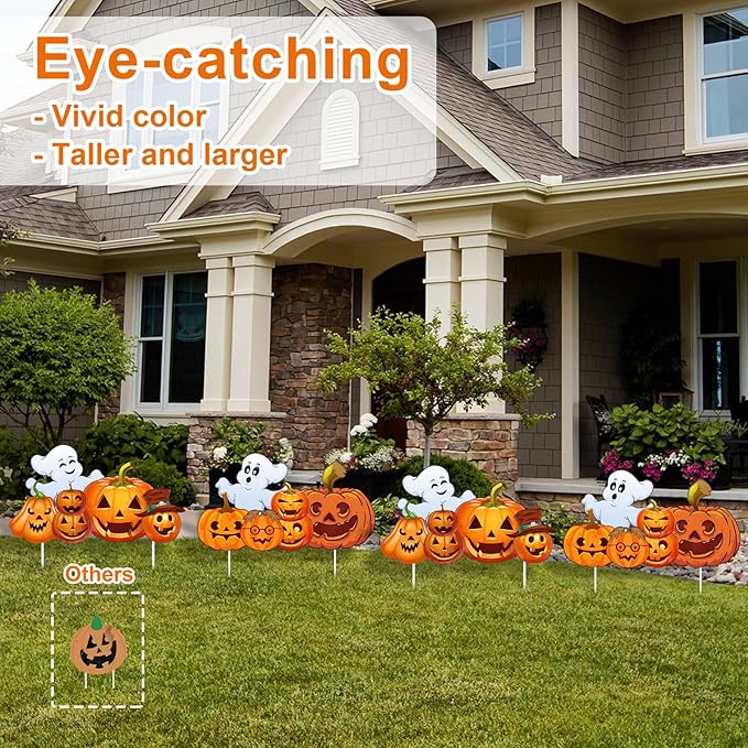 Large Halloween Decorations Outdoor Yard Signs, 4pcs Halloween Ghost Pumpkin Decor Yard Stakes Prop for Lawn Decorations Outdoor Garden Home Party Decor