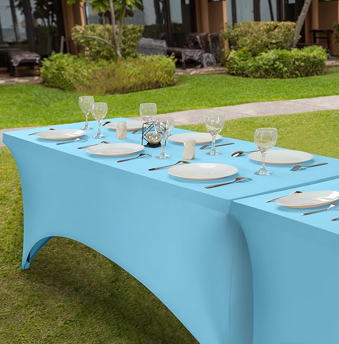 Utopia Kitchen Spandex Tablecloth 1 Pack [6FT, Blue Mist] Tight, Fitted, Washable and Wrinkle Resistant Stretch Rectangular Patio Table Cover for Event, Wedding, Banquet & Parties [72Lx30Wx30H Inch]