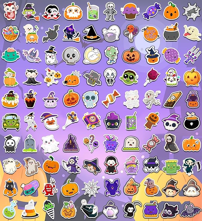 Halloween Party Favors, Halloween Stickers, 100 PCS Non Repeating Vinyl Waterproof Stickers for Teens, Hall-oween Decorations Games Treats Classroom Crafts Gifts Party Supplies