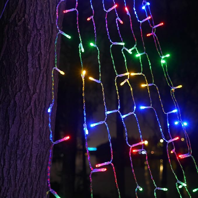 Outdoor Christmas Tree String Lights, 350 LED Christmas Waterfall Lights with 8 Modes, Waterproof, Featuring an 11in Lighted Christmas Tree for Yard Patio Xmas Wedding,Party,New Year (Multi-Color)