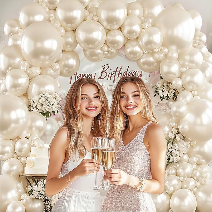 Pearl White Sand Balloons Arch Kit - Double Stuffed Pearl Beige Cream Balloons Different Size 18/12/10/5 inch Pearl Sand White Ivory Balloon for Wedding Birthday Anniversary Party Decorations