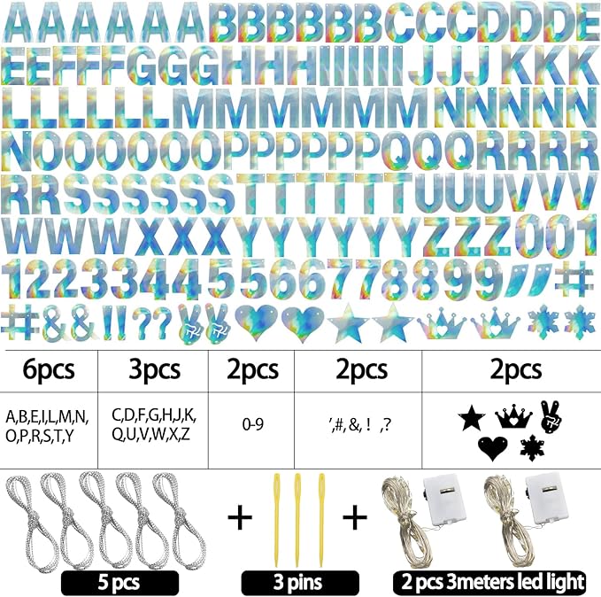 175Pcs Glitter Customizable Banner Kit DIY Custom Letter Banners DIY Happy Birthday Letters 0-9 Numbers Kids Baby Shower Personalized Banner Wedding Birthday Party Decoration Supplies(Shiny Holografic)