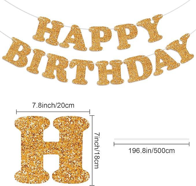 Glitter Orange Happy Birthday Banner Birthday Party Decorations Sign Bunting Banner for Wall Decor Party Background for Girls Women Adults