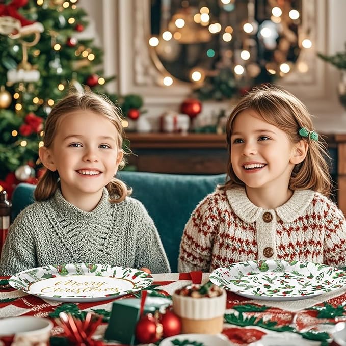 100Pcs Christmas Oval Paper Plates and Napkins Set -10" x 12" Large Disposable Party Plates for Christmas Party Dinner Tableware Decoration Supplies