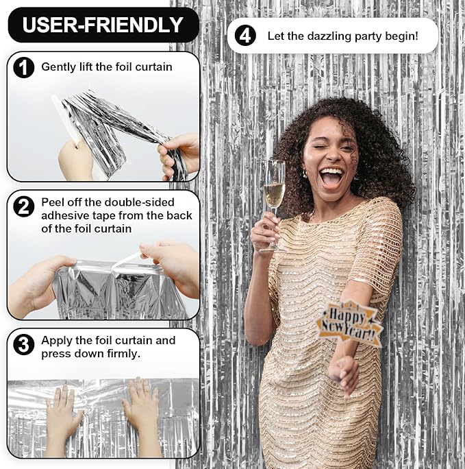 Homiest 6 Pack Silver Tinsel Backdrop, 3.3x6.6 FT Metallic Tinsel Foil Fringe Curtains Party Decorations, Birthday Door Streamers for Baby Shower Wedding, Photo Booth Props Background Wall Decor