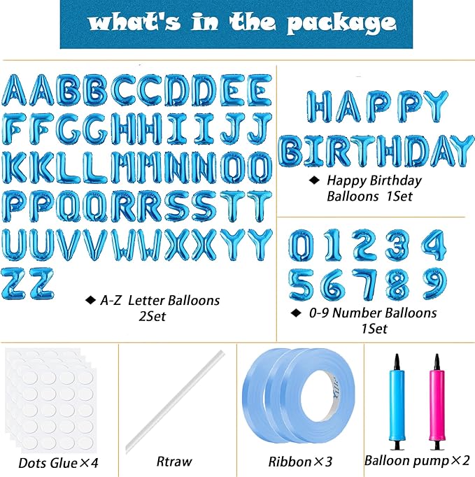 Happy Birthday Balloon Banner Custom Phrase Balloons letter 16 inch Personalized Alphabet Letters Foil Mylar Balloons (Blue)
