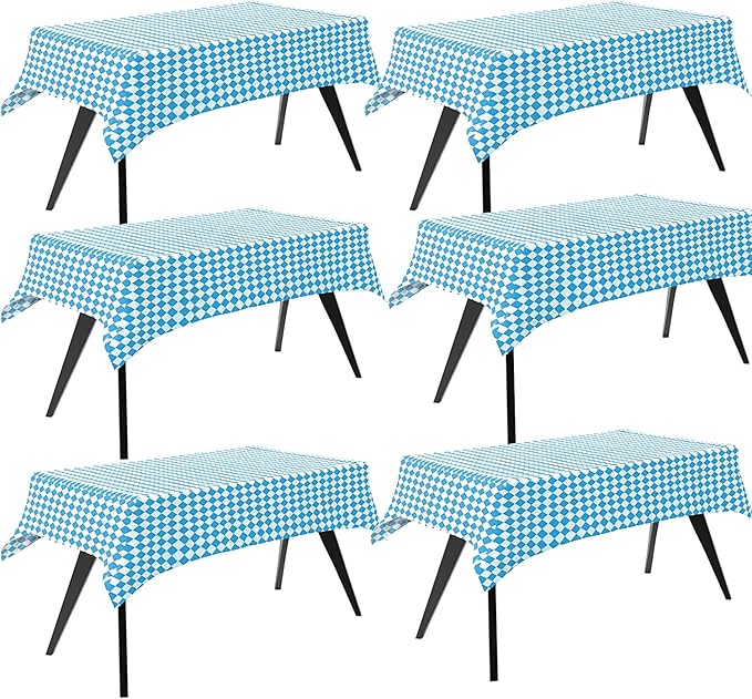Iceyyyy 6 Pcs Oktoberfest Tablecloth- 54" x 108" Oktoberfest Bavarian Flag Check Tablecovers Blue Diamonds Bavarian Tablecover for German Oktoberfest Themed Party Decorations