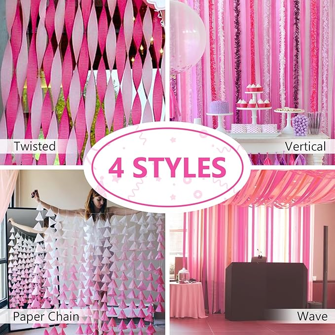 PartyWoo Crepe Paper Streamers 10 Rolls 820ft,Pack of Crepe Paper Streamers in Pink Shades Color,Crepe Paper for Birthday Decorations,Party Decorations,Valentines Day Decorations (1.8 in x 82 Ft/Roll)