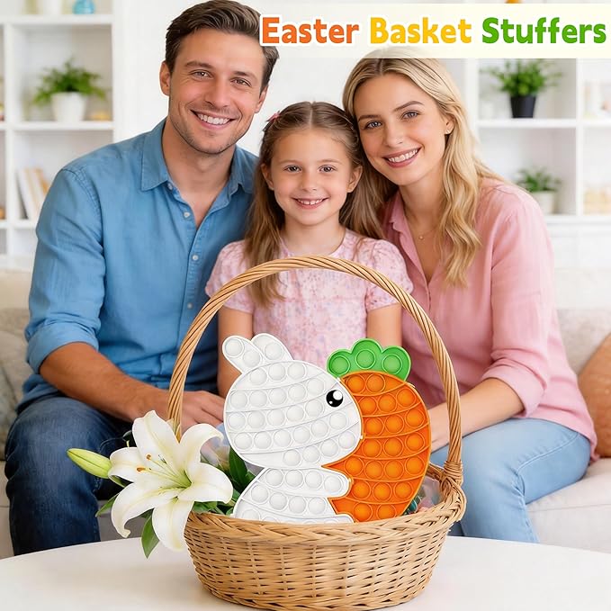 Easter Fidget Toys, Bunny Carrot Easter Basket Stuffers for Kids Toddler,Puzzle Bubble Sensory Popper Stress Relief Gifts Classroom Prizes for Girls Boys Teens,Party Favors Supplies Goodie Bag Filler