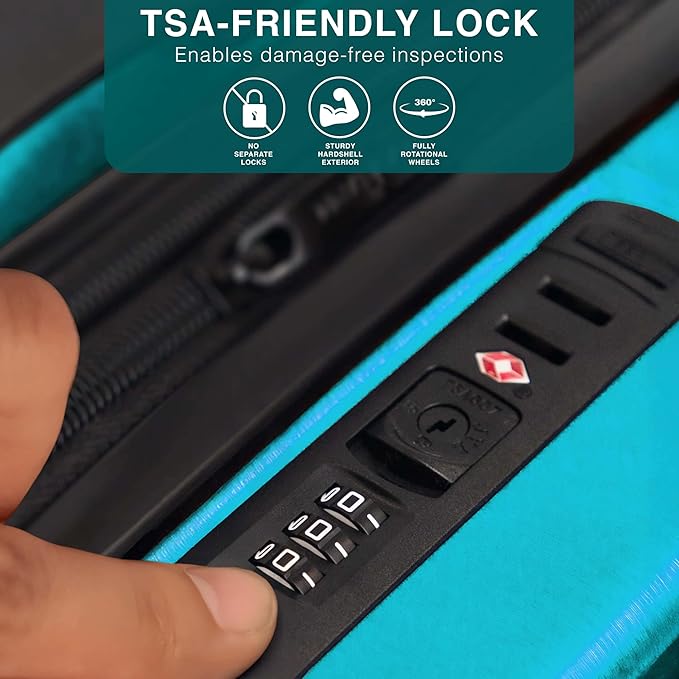 TRAVELARIM 24 Inch Luggage with Spinner Wheels, Hard Shell Suitcase with TSA Locks for Luggage, Travel Large Suitcase, Expandable Hard Shell Suitcases, Teal