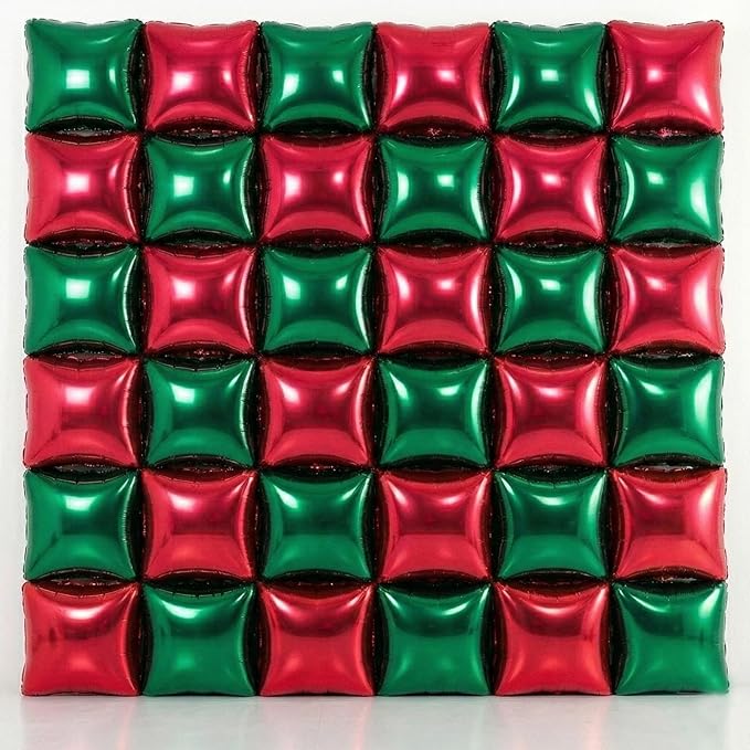 36PCS Square Foil Balloon Wall Backdrop,19 inch Double-Sided Metallic Balloons for Party,Wedding,Anniversary,Birthday,Graduation,Halloween,Shiny Balloon Decor (Red&Green)