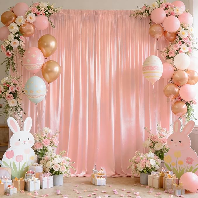 16x10FT Pale Pink Backdrop Curtains for Wedding Parties, Wrinkle Free Polyester Photography Backdrop Drapes for Wedding Baby Shower Birthday Parties Stage Background Stand Decorations 4x10ft,4 Panels