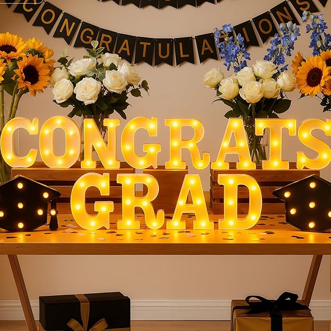 Honoson 14 Pcs 2026 Graduation Party Decorations Congrats Grad LED Lights up Sign with 2 Cap Lights, Graduation Decorations or Kindergarten High School College Grad Celebrations