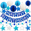 Happy Birthday Decorations Happy Banner with Honeycomb Balls, Swirls Set Happy Decorations Sign for Men Women Boys Girls Birthday Party Supplies Kit for Indoor Outdoor