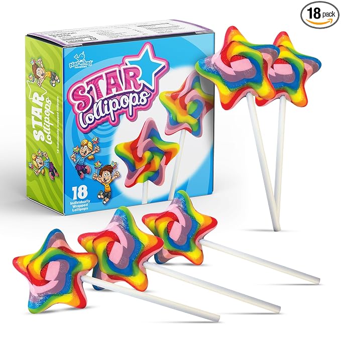 Rainbow Star Lollipops Swirl 18 PCS - Star Shaped Lollipop - Bulk Lolipop Candy Suckers Treats - Swirly Candies for Birthdays Party Favors and Goodie Bags - Easter Basket Stuffers For Kids