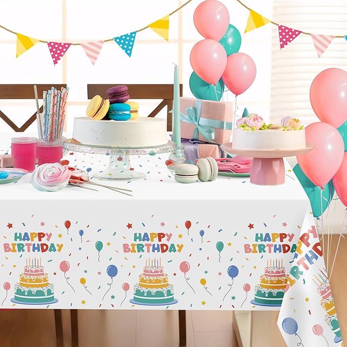 Childom 2 PCS Disposable Rectangular Tablecloths,Birthday Tablecloths, Waterproof Rectangular Table Cloths Suitable for Baby Party Decoration, 54" x 108" Disposable Plastic Table Cloths