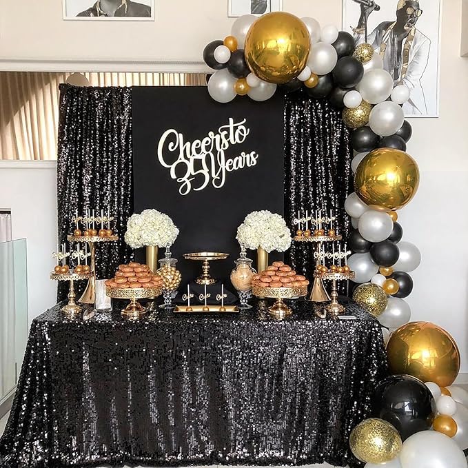 Black Sequin Backdrop 2 Panels 2FTx8FT Halloween Backdrop Curtains Party Decorations Birthday Wedding Photo Backdrop