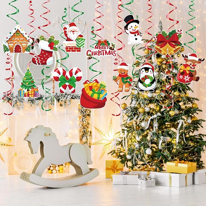 CCINEE 36pcs Christmas Hanging Foil Swirls, Xmas Hanging Decoration Christmas Foil Ceiling Hanging Swirls for Indoor Outdoor Christmas Holiday Party Supplies