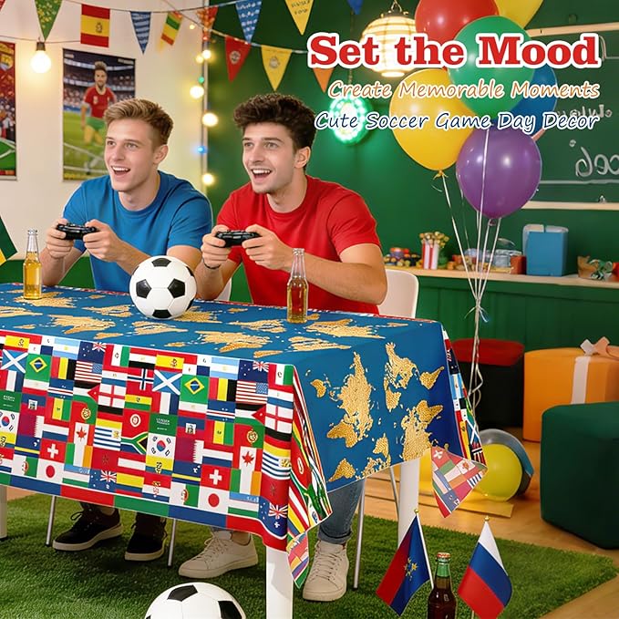 3World Cup Flag Tablecloth International Country Flag Decorations, Disposable Plastic Table Cover for Soccer World Cup Party,Games, Patriotic BBQ, Birthday, Outdoor Picnic Supplies