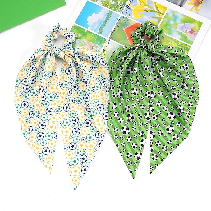 Soccer Hair Ties Game Day Football Ribbon Hair Ties Elastic Bands Hair Scrunchies Ponytail Holders Sport Hair Accessories for Girls Women Players Coaches Teams Gifts