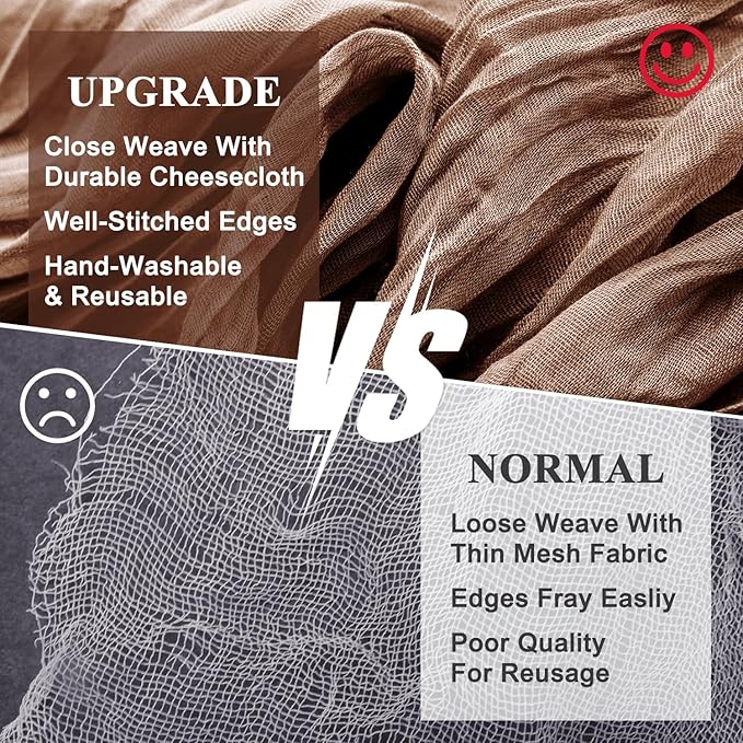 Wokceer Cheesecloth Table Runner 12Pack 10FT Brown Boho Gauze Cheese Cloth Table Runner for Party Long Rustic Sheer Table Runners for Baby Bridal Shower Wedding Easter Table Decor