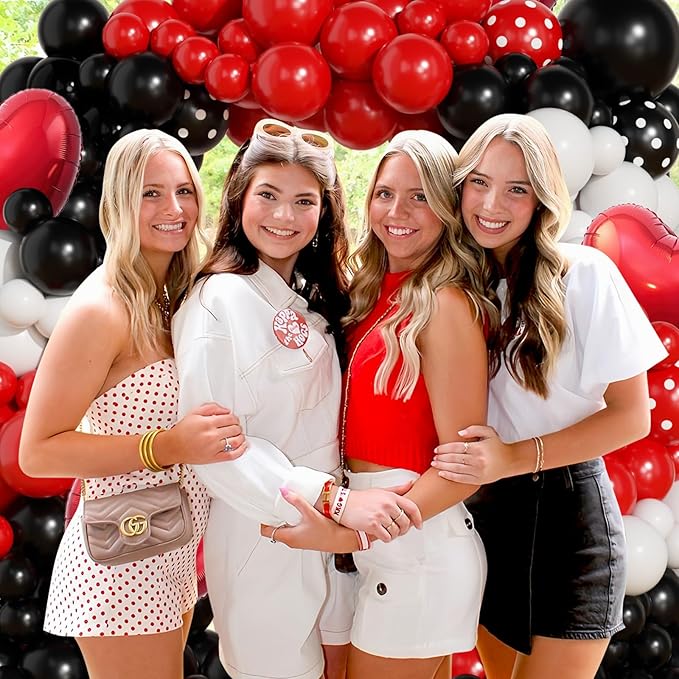 JOGAMS 172Pcs Betty Party Decorations,Red and Black Party Decorations with Red Heart Foil Polka Dot Green 260 Long Balloons for Bachelorette Birthday Baby Shower Vintage Retro Party