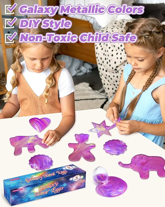 Greingways 5 Pack Prefilled Easter Eggs Galaxy Slime Toys, Teens Easters Basket Stuffers Egg Fillers, Easter Games Gift Party Favors Filled Egg for Kids Boys Girls Toddlers (Pink+Purple+Gold)