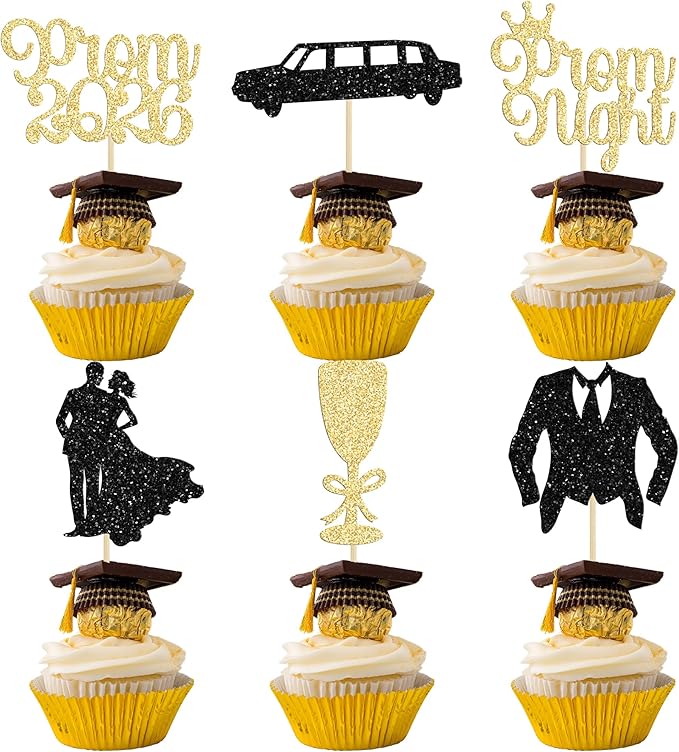 Gyufise 24Pcs Prom Cupcake Topper Prom Decorations for Party 2026 Prom Graduation Cupcake Topper 2026 Graduation Decorations Class of 2026 College Graduation Decorations