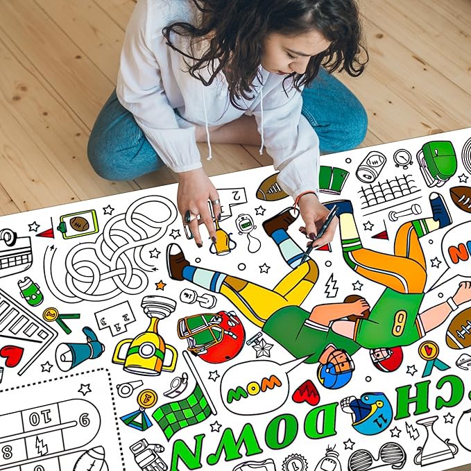 Giant Football Coloring Tablecloth for Kids,Large Coloring Posters for Kids Art Craft Home Birthday Party Supplies 30 x 72 Inch
