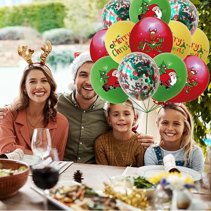 Christmas latex Balloons Merry Christmas Reindeer Santa Claus Red Green Confetti Balloons for Xmas New Year Theme Birthday Party Supplies 12Pcs
