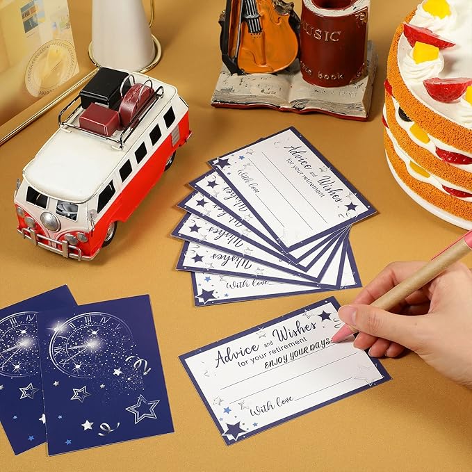 Funrous 51 Pcs Retirement Card Box Advice & Well Wishes Cards for Women Men Happy Retirement Party Decorations Going Away Party Favors(Blue and Silver)