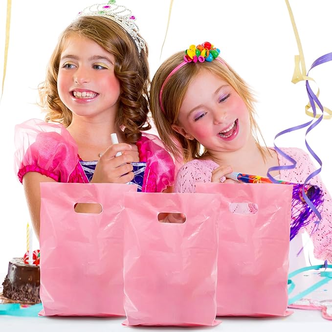 TOSPARTY 40PCS Pink Plastic Gift Bags Easter Candy Bag Die Cut Plastic Bags are Sturdy Party Assorted Easter Gift Bag