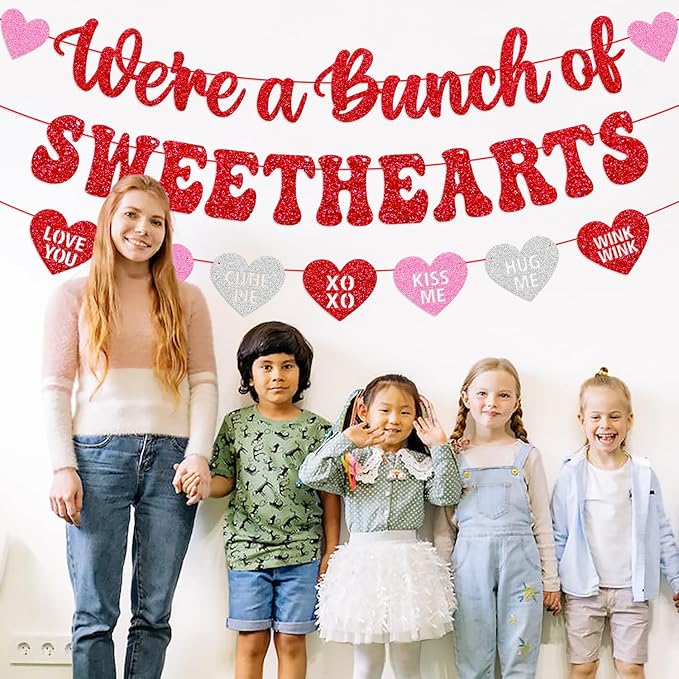 We’re A Bunch of Sweethearts Banner Valentines Day Party Decorations for School Classroom Teacher Student Classmate Celebrating Happy Valentines Day Party Supplies