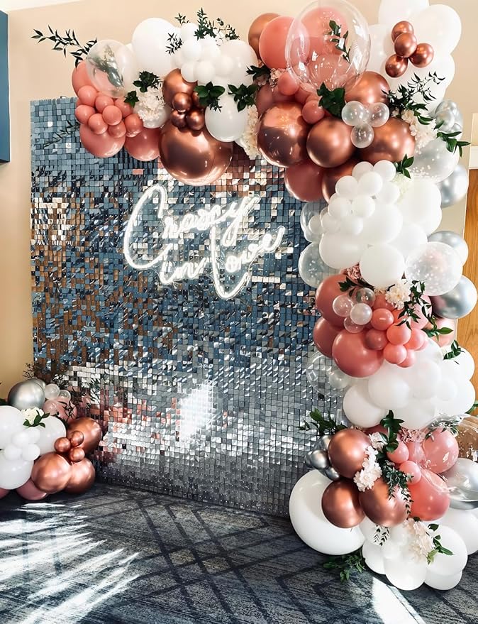 Rose Gold Balloon Garland Arch Kit, Metallic Rose Gold Pearl White and Glitter Confetti Balloons, Rose Gold Party Decor for Wedding Backdrop, Birthday, Baby Shower, Photo Booth, Retirement Party Decro