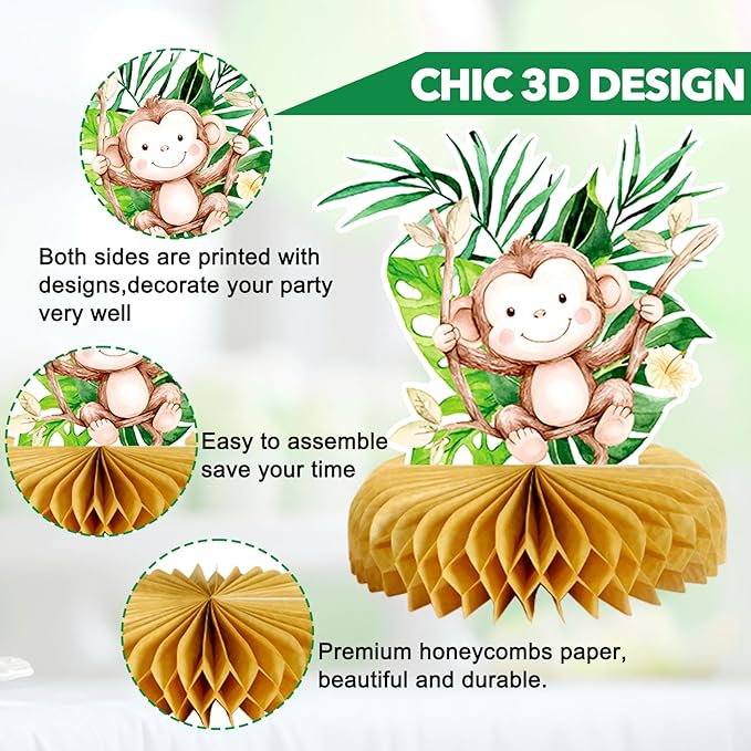 Wild One Birthday Decorations Jungle Baby Shower Honeycomb Centerpieces for Boys and Girls,8 Pcs Safari Centerpieces and Confetti Table Decorations, Safari Jungle Animals Party Decor