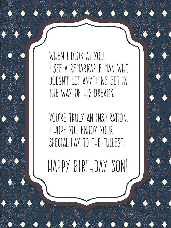Birthday Card For Son Adult - | Made from Real Bamboo | 6" X 4.5" - 1 Pack (Envelope Included) | Laser Cut, Geometric Pattern Themed Son Birthday Cards From Mom & / Or Dad