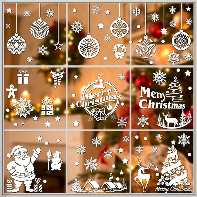 133 PCS Christmas Snowflake Window Clings Decoration, Christmas Window Stickers, Indoor Windows Decor, Holiday Decor, Xmas Party Decorations, Ornaments, Thanksgiving Party Décor, Winter Wonderland.