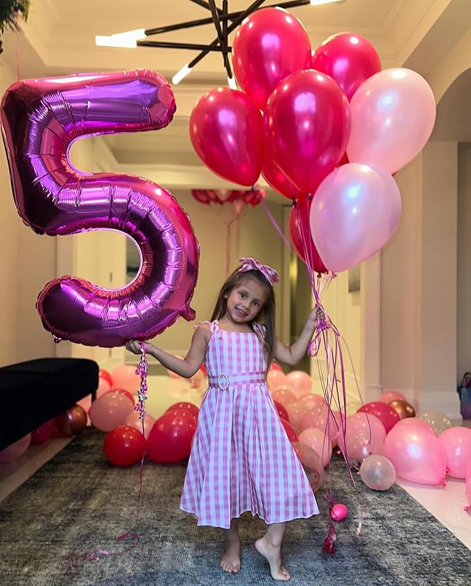 Hot Pink Number 5 Balloon 40 Inch, 5th Birthday Party Decorations for Children, Giant 5 Foil Balloon for Party Supplies
