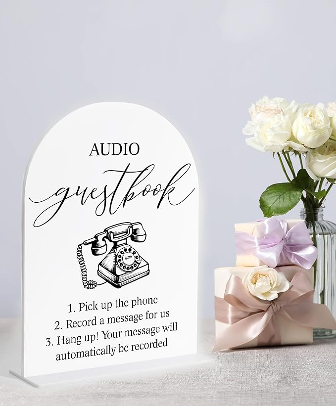 Audio Guest Book Sign, White Arch Acrylic Wedding Sign, Audio Guest Book Wedding Phone, Bridal Shower Decor, Engagement Party Decor, Centerpiece Table Decorations Party for Bride and Groom-14