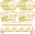 41 PCS Gold Birthday Decorations 60th Party Tableware 1964 60th Theme Birthday Party Table Decoration Supplies Cheers to 60 Years Paper Plate Napkin Tablecloth for Men Women 60th Birthday Anniversary