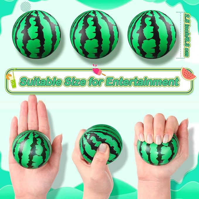 Zhanmai 36 Pack Watermelon Stress Balls Party Favors 2.5 Inch Sensory Fidget Toy Mini Watermelon Foam Balls One in a Melon Party Decorations Summer Pool Toys for Children Adults Stress Relief Gifts