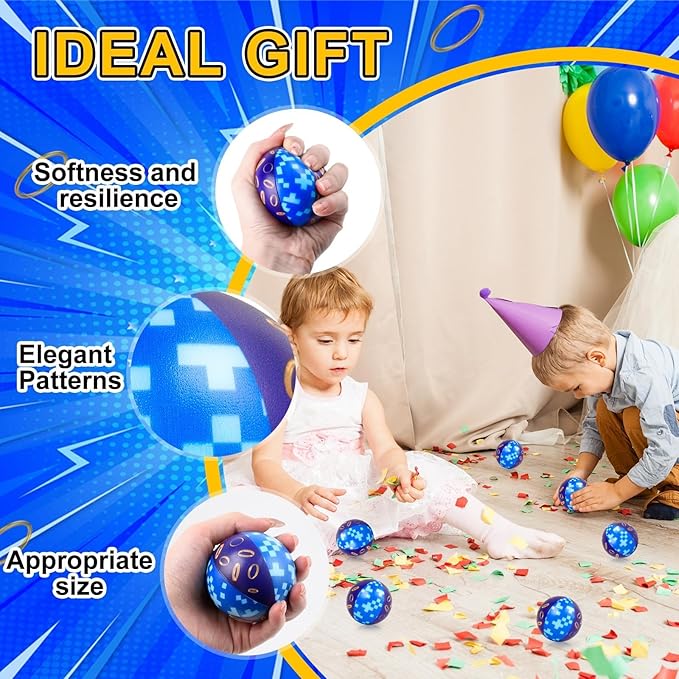 6 PCS Blue Golden Rings Stress Balls for Kids Party Favors, 2.48 Inch Anxiety Relief Fidget Sensory Toys, Golden Rings Squeeze Toys Bulk for Birthday Goodie Bags, Carnival Gifts & Classroom Prizes
