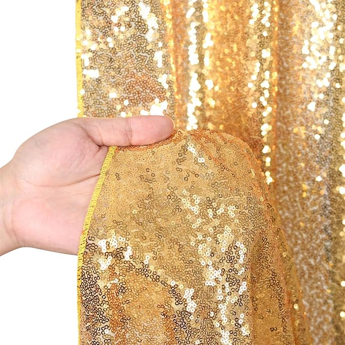 B-COOL Gold Sequin Backdrop Curtains: 6 Panels 2ftx8ft Christmas Curtains Background for Disco Xmas Party Wedding Photography Birthday Party Backdrop Decorations