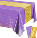 Irenare Tablecloth and Sequin Table Runner Set Polka Dots Confetti Table Cover Dining Plastic Tablecloths Glitter Decorations for Birthday Wedding Anniversary Party Supplies(Purple, Gold,2 Pcs)