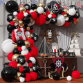 120pcs Pirate Balloon Garland Kit, Red Black White Skull Metallic Gold Balloons Arch for Pirate Ship Theme Sea Sailing Graduation Halloween Baby Shower Boys Birthday Party Decoration Supplies