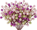 HOHOTIME 24 Pack Artificial Berry Stems Branches, Christmas Faux Champagne Pink Lime Purple Holly Colorful Berries Branch Ornaments for Christmas Tree Wreath DIY Craft Decorations Holiday Home Decor