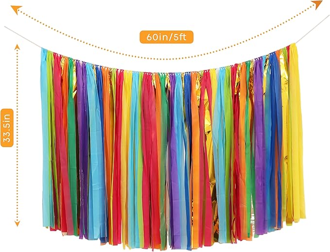 PapaKit 5ft Extra Large Colorful Streamer Fringe Party Backdrop 5ft | Ready to Hang | Vibrant Festive Rain Curtains for Birthday, Fiesta Party Decorations, High-Density Photo Booth Background