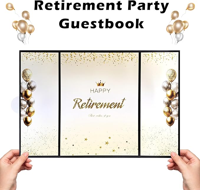 TRILVIX Retirement Guest Book Alternative – Black Gold Signature Board, Retirement Gift for Woman, Retirement Gifts for Men, Farewell Coworker, Retirement Party Decorations, Thick Cardboard Keepsake