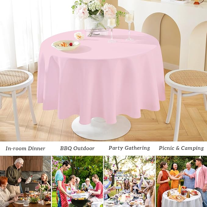 Mulbozy 2 Pcs Pink Round Tablecloth, 84 inches Disposable Plastic Pink Circle Table Covers for Baby Shower Wedding Bridal Shower Birthday Party Decorations