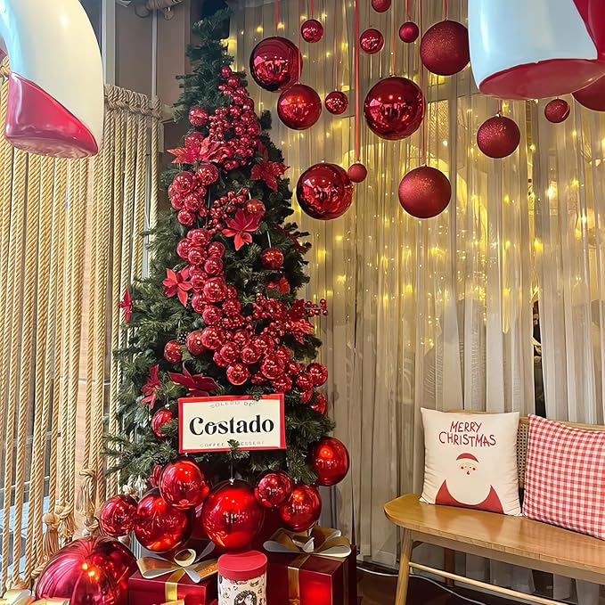 12PCS Red Round Foil Balloons, 22" 15" 10" Large 4D Ball Balloons Metallic Red Mirror Sphere Balloon for Graduation Christmas Valentines Day Wedding Birthday Party Ceiling Decorations